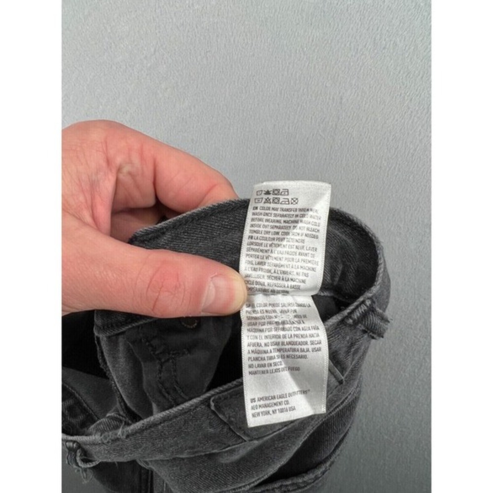 American Eagle Jeans Womens Size 2 Mom Jean Black Destroyed Ripped High Rise - Picture 10 of 12